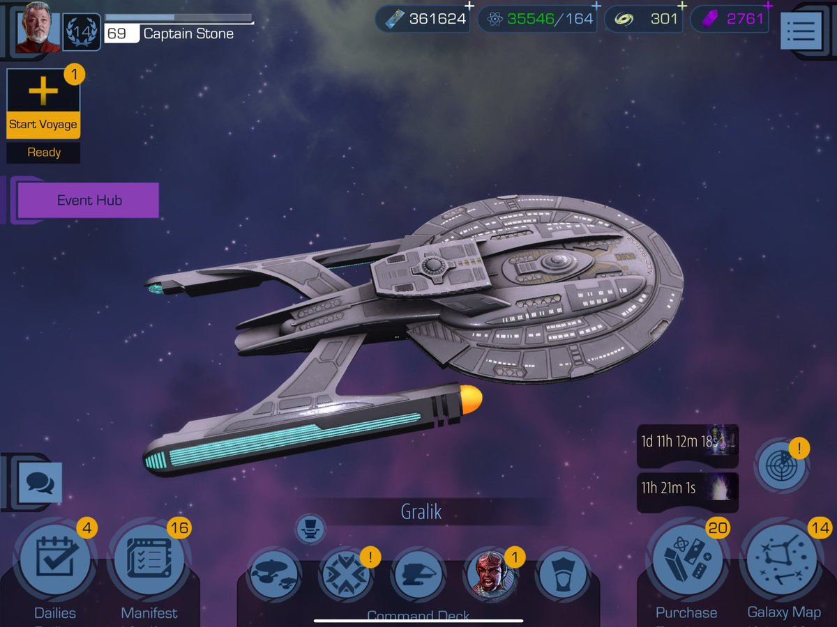 SeanTourangeau's tweet photo. Well I finally got it I now have my ship as my flagship in @startrektimelines. And I had to change my avatar to fit the ship. #startrek #StarTrekTimelines #usstitan #lunaclass. https://t.co/bcDfKTQbTg