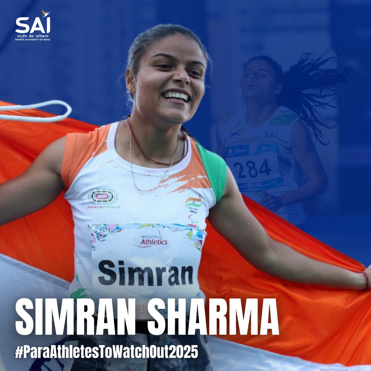 Media_SAI's tweet photo. #ParaAthletesToWatchOut2025: Simran Sharma

With electrifying speed🏃‍♀ &amp; determination, this #Para sprinter is ready to light up✨ the track in 2025.

Stay tuned as she aims to redefine excellence!

#Sports #ParaSports #Champion #IndianSports https://t.co/e1seFXamb4