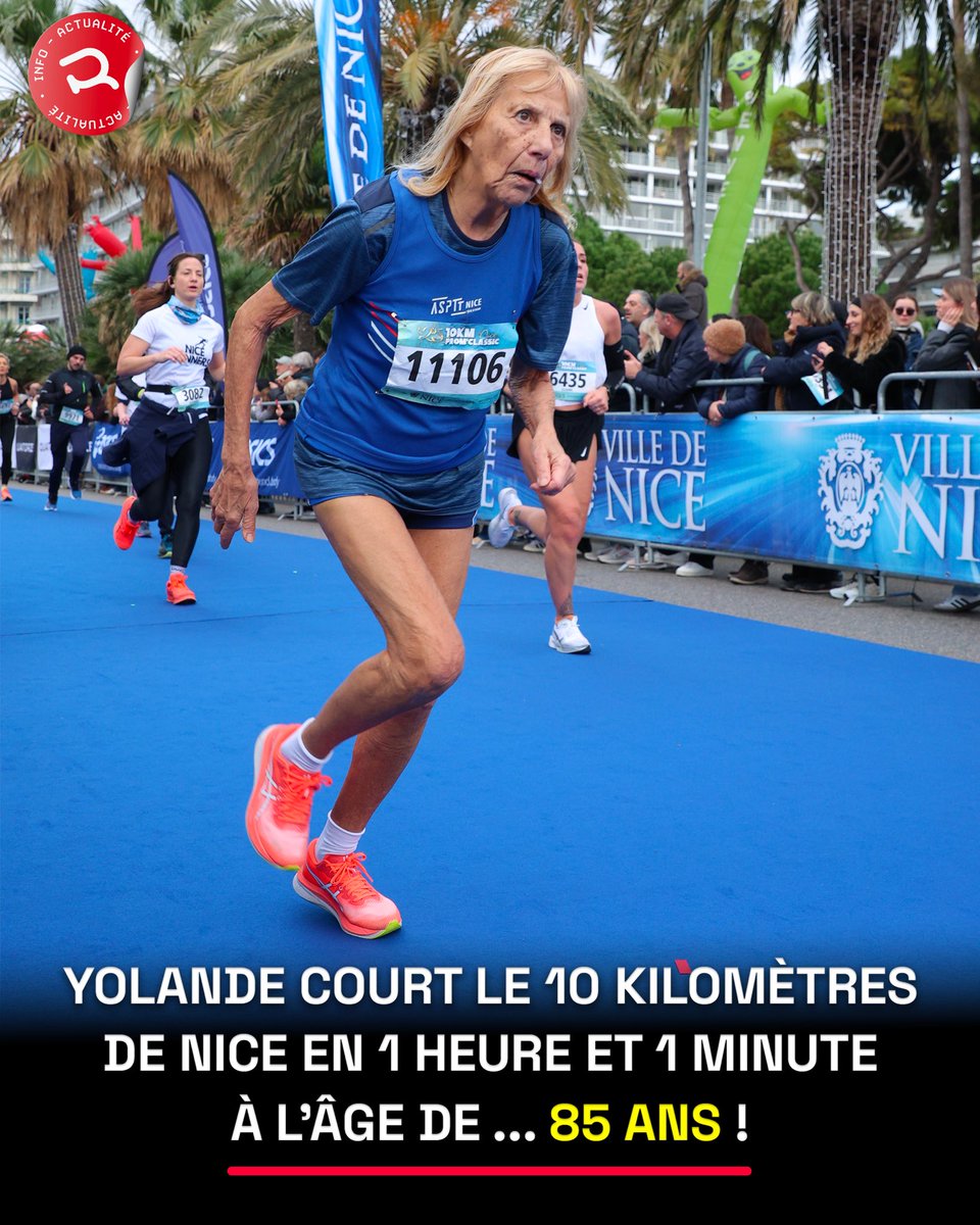 👸 𝑳𝒂 𝒇𝒆𝒎𝒎𝒆 𝒅𝒖 𝒋𝒐𝒖𝒓 ! C’est la Niçoise Yolande Marchal (🇫🇷) — 85 ans et finisher du 10 kilomètres de la « 𝙋𝙧𝙤𝙢’ 𝘾𝙡𝙖𝙨𝙨𝙞𝙘 𝙙𝙚 𝙉𝙞𝙘𝙚 » ce dimanche en 1 heure et 1 minute 💪 Moyenne de 6:09/km et victoire dans sa catégorie M10 !

On espère 𝙏𝙊𝙐𝙎 être