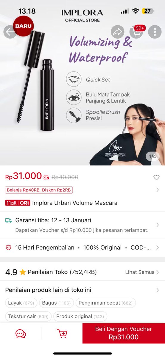 eh eeh apa nih yg collab sama prilly, implora ngeluarin produk Implora Urban Volume Mascara anti waterproof gila sih harganya under 50k lagiiii wajib chekout sih aku s.shopee.co.id/9UliLiGGqC
#BeraniJadiAku #ImploraUrbanSeries