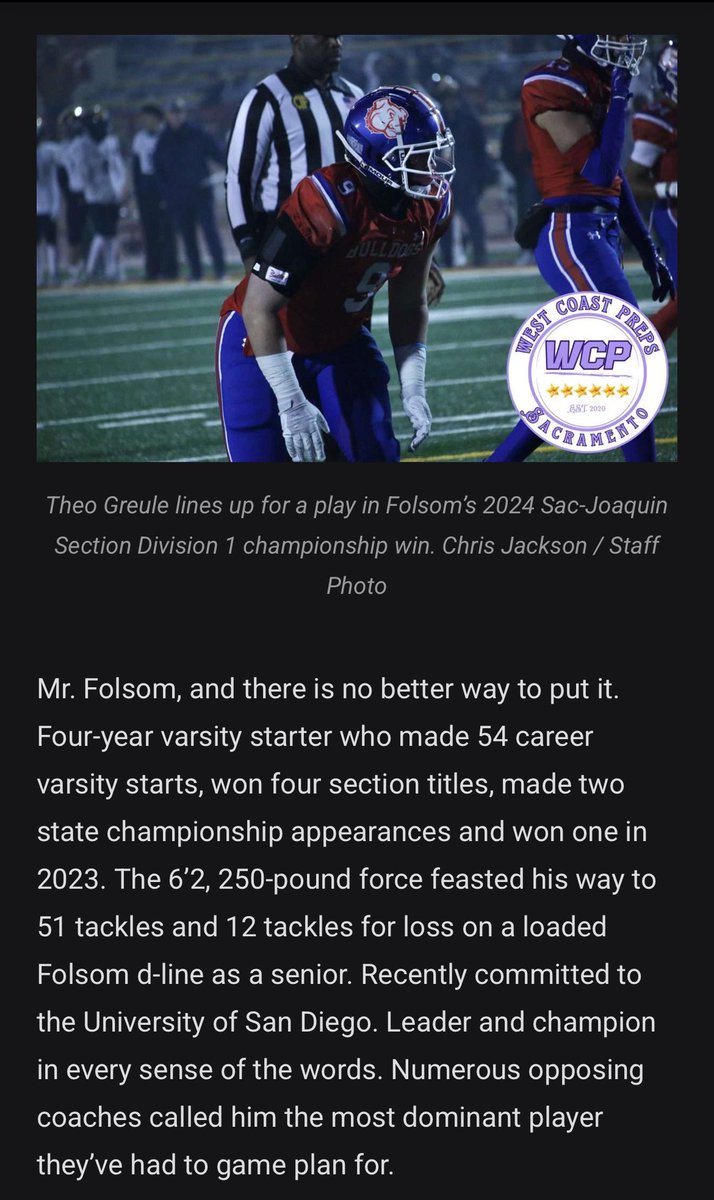 Thanks to <a href="/WCPSacramento/">West Coast Preps Sacramento</a> for naming me to their first team All Sacramento Team.