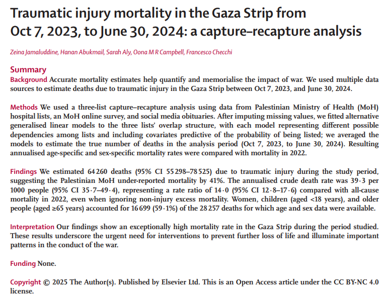 NEW: A study published on Thursday revealed that the death toll in the Gaza Strip has been undercounted by 41%. 

The peer-reviewed statistical analysis, published in The Lancet Journal, was conducted by academics at the London School of Hygiene and Tropical Medicine, Yale