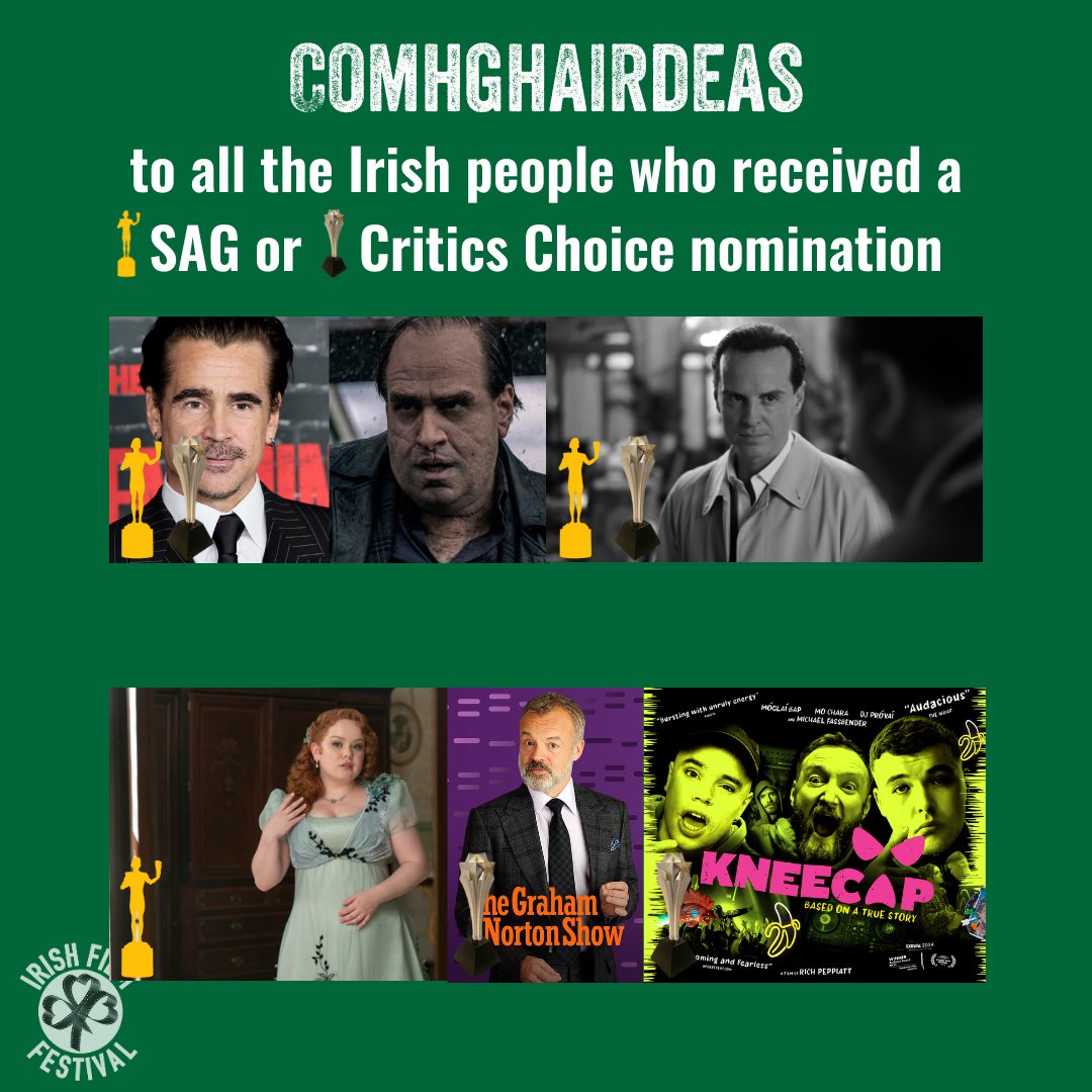 The SAG Awards &amp; Critics Choice Awards noms came out recently and a huge congratulations to all the Irish nominees.

Colin Farrell and Andrew Scott have both SAG and Critics Choice noms
Nicola Coughlan - SAG nom
Graham Norton - Critics Choice nom
Kneecap - Critics Choice nom