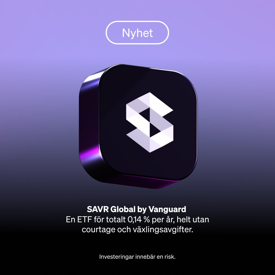 Nyhet! SAVR Global by Vanguard är här 💫 En ETF med bred global exponering mot 2000 bolag på utvecklade marknader för bara 0,14 % i total avgift per år. Utan courtage, växlingsavgift och intransparenta ESG-uteslutningar. Läs mer på savr.com/sv/savr-global