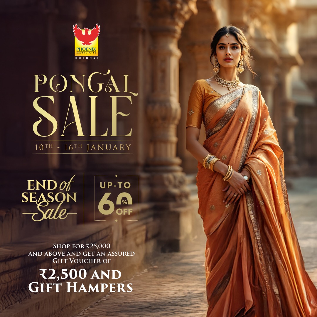 pmcchennai's tweet image. Celebrate the spirit of Pongal with unbeatable deals at Phoenix MarketCity Chennai! 🌾🛍️ Indulge in festive shopping, exciting offers, and joyful moments with your loved ones. ✨ Don’t miss out—let the celebrations begin! 🎉

#PongalSale #FestiveShopping #PhoenixMarketCity