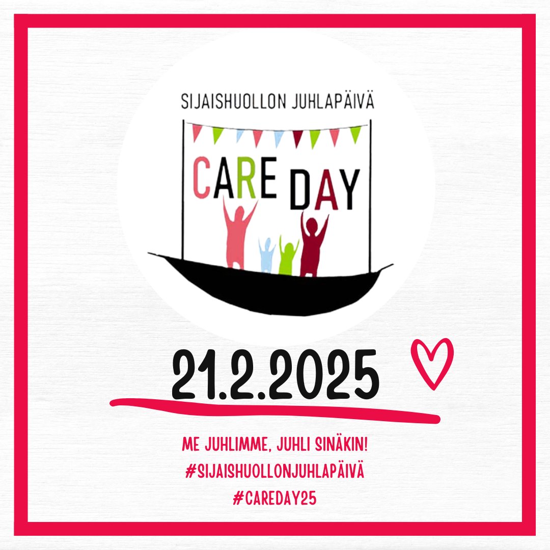 Vuoden 2025 #CareDay25'n teema on Rakkaus lastensuojelussa, materiaalit julkaistu! ❤️🎉 #CareDay'n, eli #SijaishuollonJuhlapäivä'n tarkoituksena on juhlistaa sijaishuollossa asuvia tai asuneita lapsia ja nuoria sekä heistä välittäviä henkilöitä 👉🏽 pesapuu.fi/careday