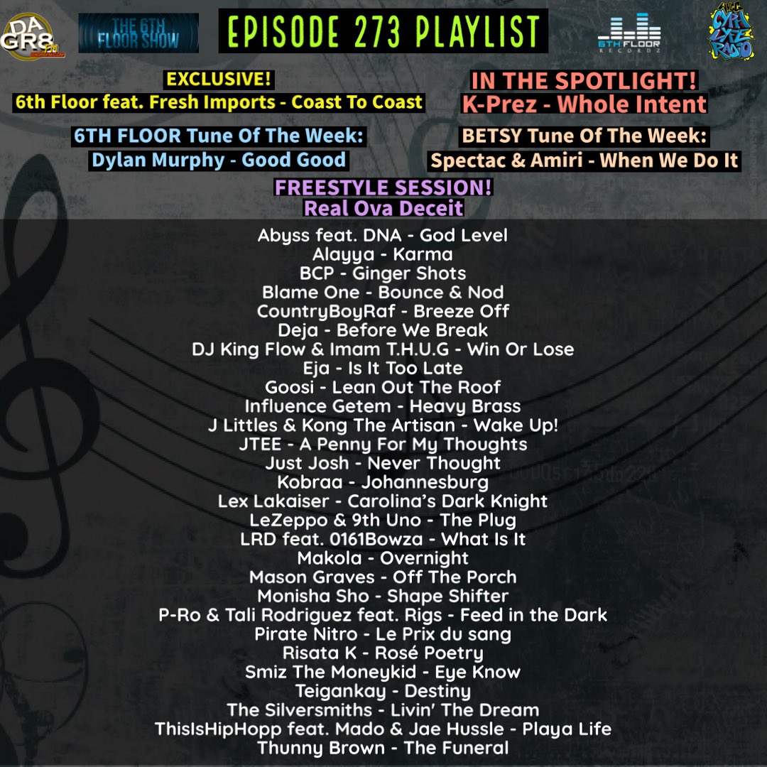 The 6th Floor Show (@the6thfloorshow) on Twitter photo Episode 273 #ComingSoon 14/01/24 #The6thFloorShow
<a href="/6thfloorcoxy/">6th Floor</a> <a href="/MotmanOfficial/">Motman</a> <a href="/KPrezTho/">K-Prez</a> <a href="/RealOvaDeciet/">RealOvaDeceit</a> <a href="/AbyssTheMC/">Abyss</a> <a href="/AlayyaBF/">Alayya BellFaye</a> <a href="/CountryBoy_Raf/">Rafael Dexter</a> <a href="/DejaBelle/">Deja Belle</a> <a href="/DJKingFlow/">DJ King Flow / Mixtape Addict</a> <a href="/ImamThug/">IMAM T.H.U.G.</a> <a href="/DylanMurphyAsq/">Dylan Murphy</a> Episode 273 #ComingSoon 14/01/24 #The6thFloorShow
<a href="/6thfloorcoxy/">6th Floor</a> <a href="/MotmanOfficial/">Motman</a> <a href="/KPrezTho/">K-Prez</a> <a href="/RealOvaDeciet/">RealOvaDeceit</a> <a href="/AbyssTheMC/">Abyss</a> <a href="/AlayyaBF/">Alayya BellFaye</a> <a href="/CountryBoy_Raf/">Rafael Dexter</a> <a href="/DejaBelle/">Deja Belle</a> <a href="/DJKingFlow/">DJ King Flow / Mixtape Addict</a> <a href="/ImamThug/">IMAM T.H.U.G.</a> <a href="/DylanMurphyAsq/">Dylan Murphy</a>