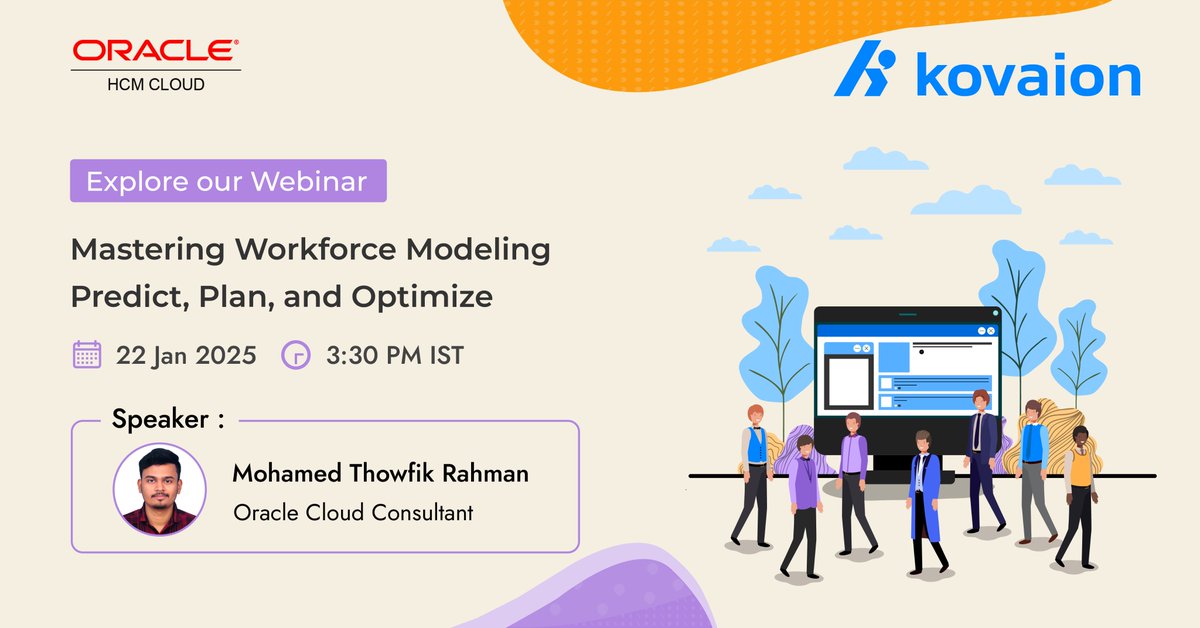 kovaion's tweet photo. Workforce Modeling - Predict, Plan, and Optimize with Oracle HCM - Webinar

To know more about the webinar,
Visit: https://t.co/uoydsDKLlI

Zoom Registration Link: https://t.co/N5p2D79B8I

#Kovaion #webinar #oraclehcmwebinar #WorkforceModeling #OracleHCM #HRStrategy https://t.co/Iwgo80LY2U