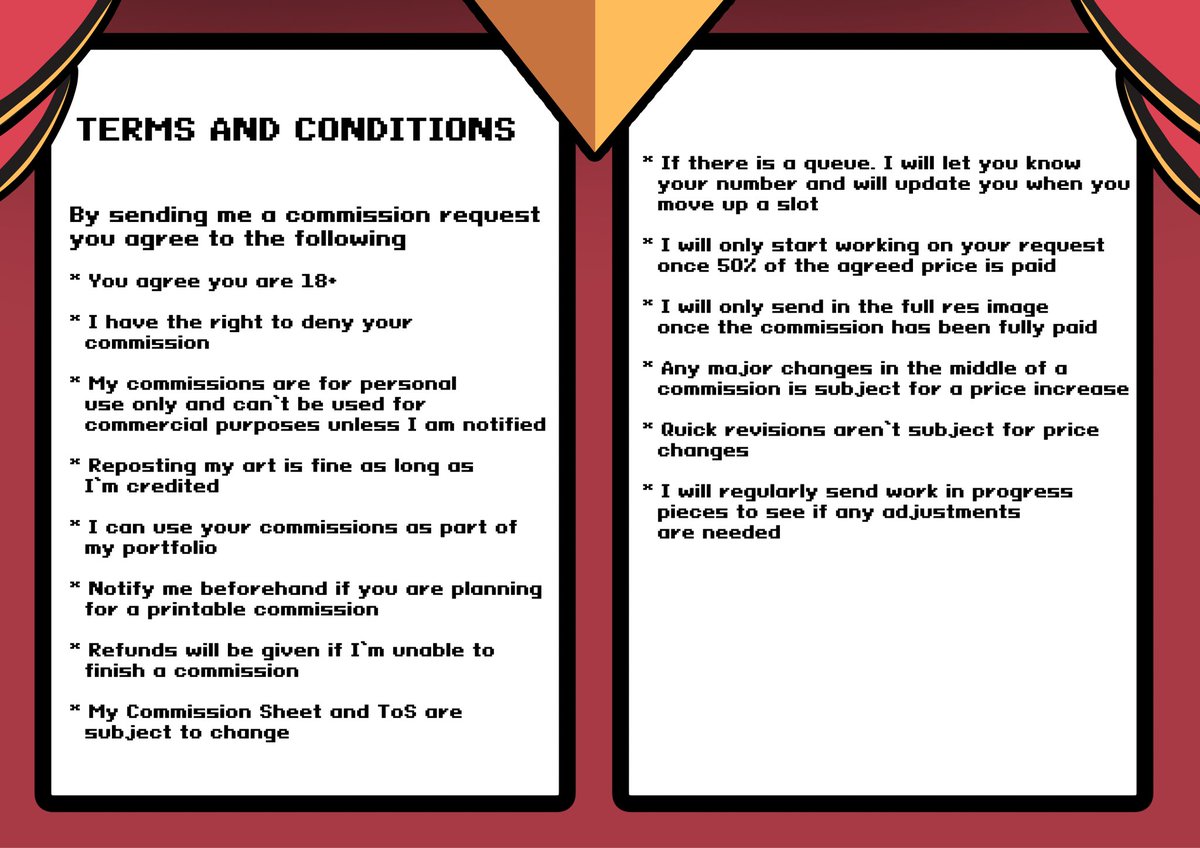 8Bit_Cardinal's tweet image. [ Commission Sheet &amp;amp; ToS ] 

Update: January 2025

I now also accept doing
- Manga/Comic commissions (paid per page)
- Character Sheets