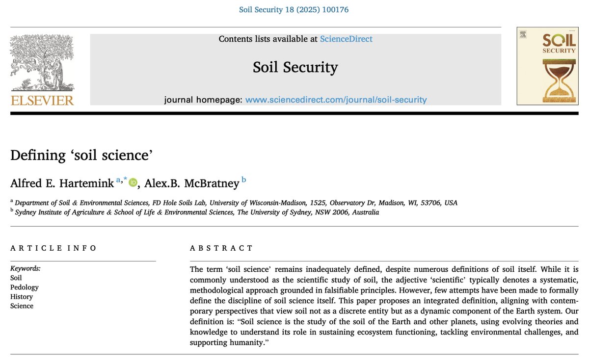 Last year we attempted to define 'soil' - now we have  written a longer and shorter definition of ‘soil science’. 
sciencedirect.com/science/articl… sciencedirect.com/science/articl…