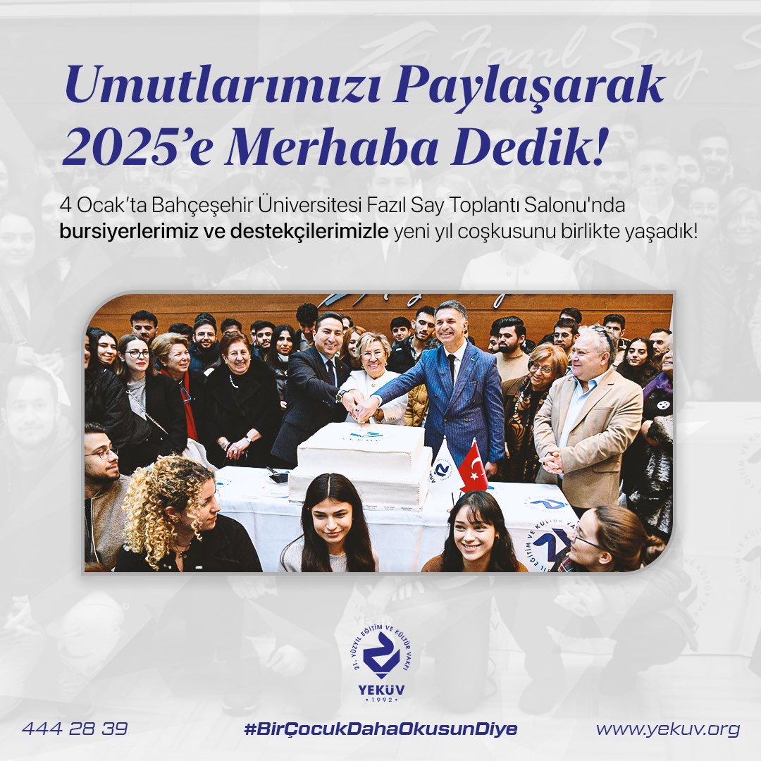 4Ocak Bahçeşehir Üniversitesi Fazıl Say Salonu'nda bursiyerlerimiz ve destekçilerimizle yeni yıl coşkusunu birlikte yaşadık!🌟Bu anlamlı etkinlikte,umutlarımızı paylaşarak gençlerimize gönüllü performansıyla moral olan sanatçı dostumuz Doğan Kospançalı’ya sonsuz teşekkür ederiz💫