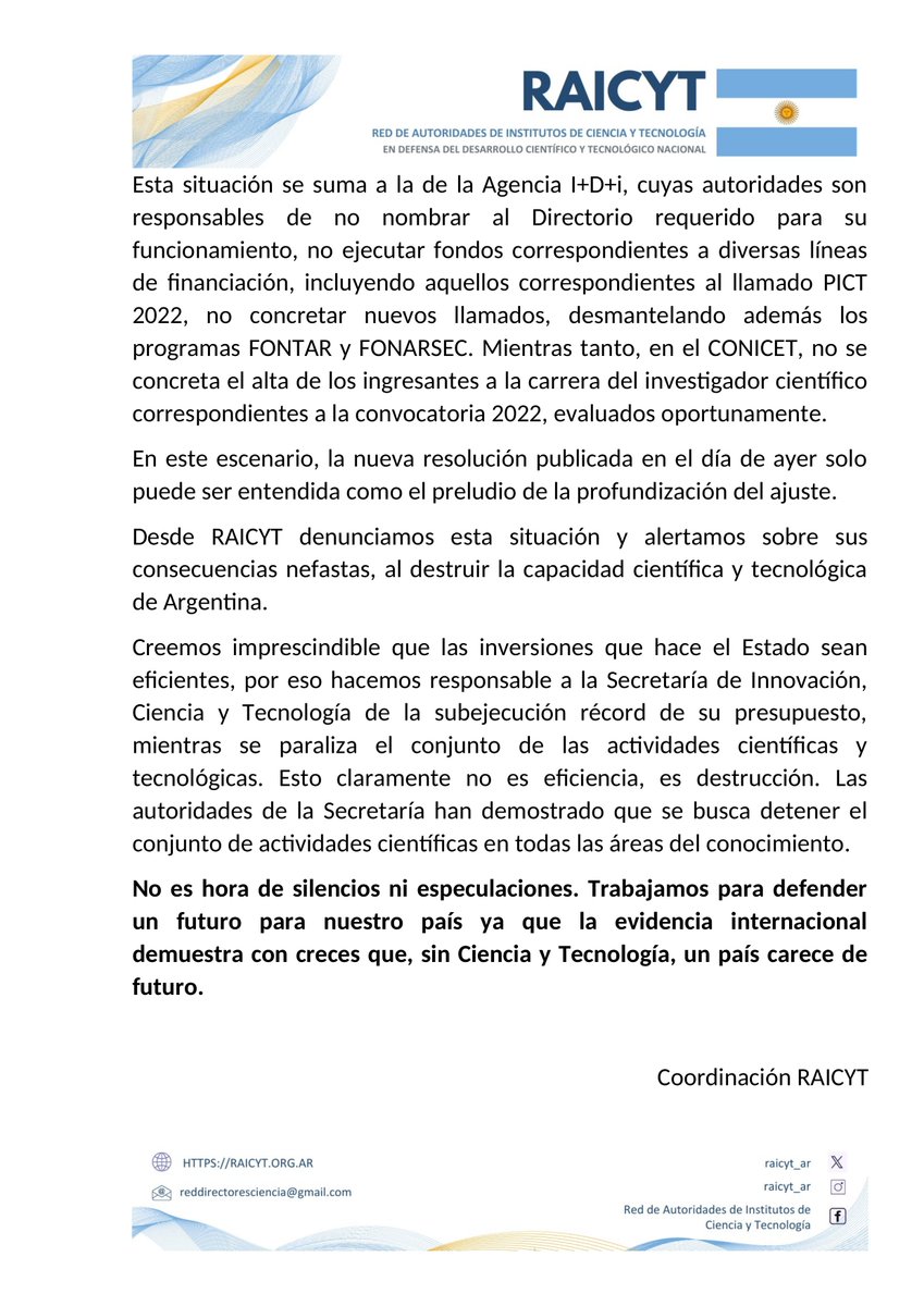 El BO publicó una resolución para evaluar todos los programas del exMinCyT y decidir su continuidad. 
Esto anticipa una profundización del ajuste en CyT. 

Sin Ciencia y Tecnología, un país carece de futuro.

+ boletinoficial.gob.ar/detalleAviso/p… <a href="/DarioGenua/">Darío Genua</a>