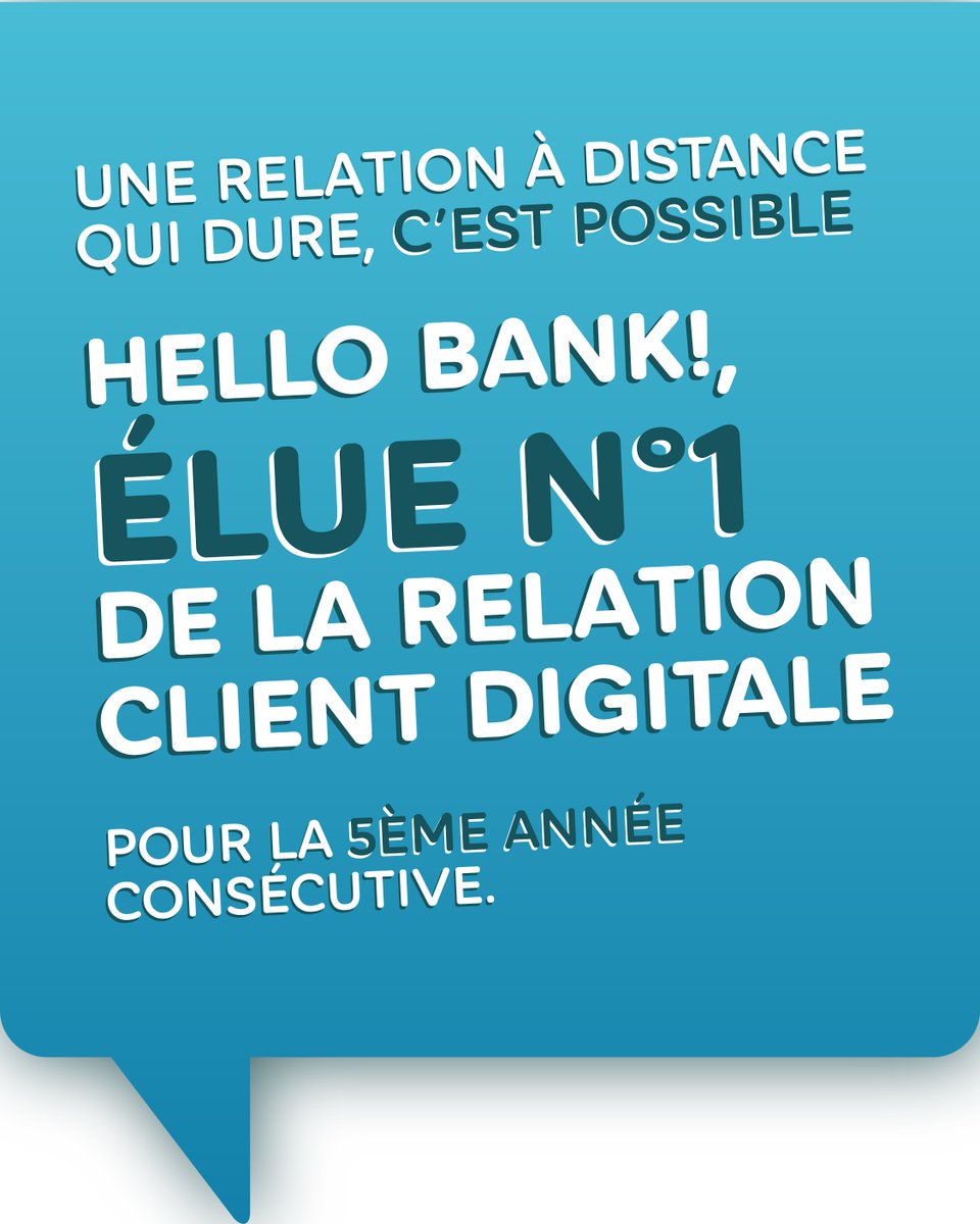 Une très bonne nouvelle pour commencer 2025 ! 🤩 
Hello bank! élue n°1 de la relation client digitale en France pour la 5ᵉ année consécutive !
Classée n°1 de la relation client digitale de 2020 à 2022 par D-Rating et depuis 2023 par Deloitte Conseil parmi les banques digitales.