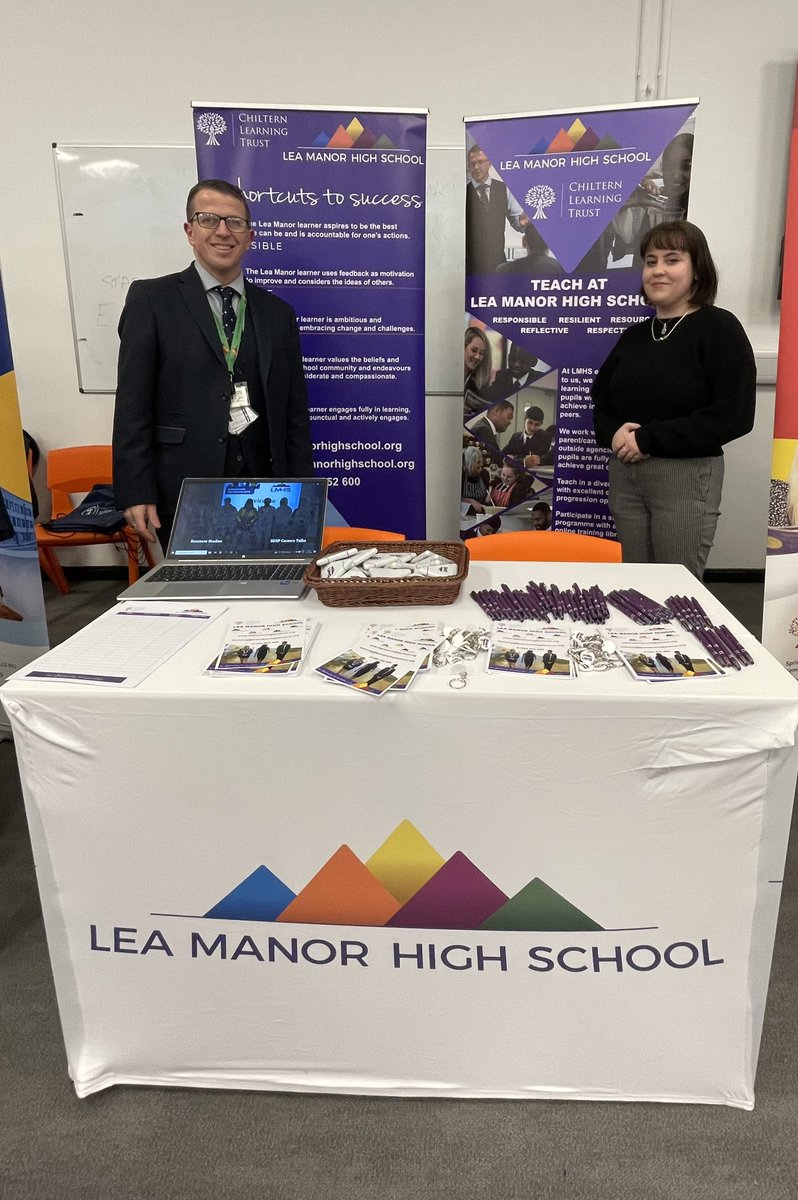 All set up for the <a href="/CTGtraining/">Chiltern Training Group (CTG)</a> and <a href="/ChilternLT/">Chiltern Learning Trust - Bedfordshire</a> recruitment event. We are here to speak to you about working at our fantastic school. Come and speak to us! #Recruitment #CLTRecruitment <a href="/NazamLatif/">NazamLatif</a> <a href="/JPather74/">J Pather</a> <a href="/Mr_SmithLMHS/">Andrew Smith</a> <a href="/AJRAllModCons/">Adrian Rogers</a> <a href="/unleashing_me/">Unleashing Me</a> <a href="/leamanorschool/">Lea Manor High School</a>