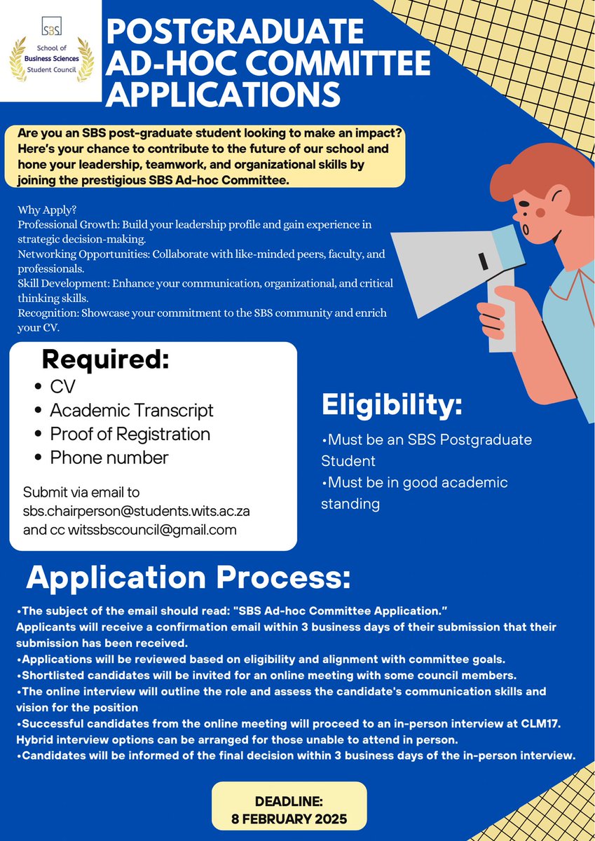 Hey SBS Postgrads, we’re looking for enthusiastic students who are willing to assist us by being a part of this committee. Apply before the deadline if you’re interested.🫶🏼