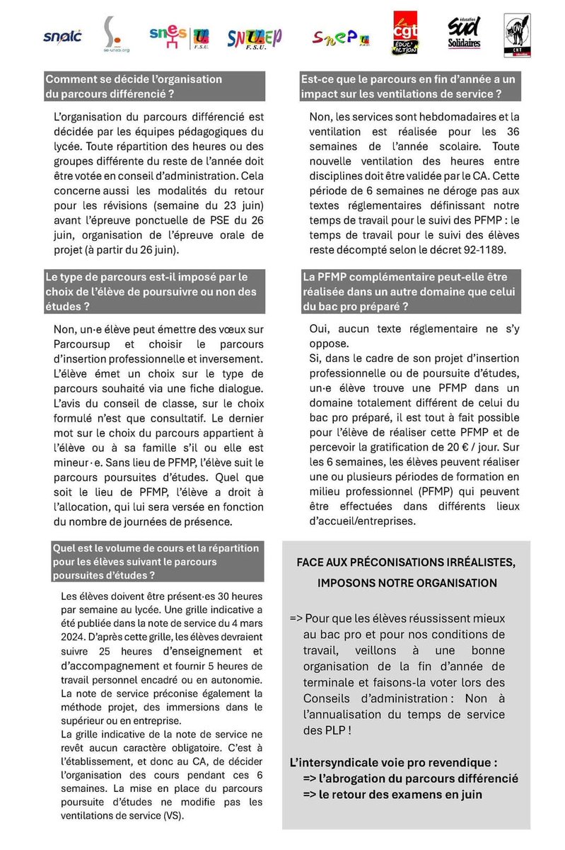 CGT ÉDUC'ACTION 03 ( Syndiquez vous ! ) (@03_cgt) on Twitter photo 🚨 Tract de l'intersyndicale Enseignement pro contre l'aménagement de la Terminale.
✊ Informer pour comprendre pourquoi c'est une mauvaise décision.
#EnLutte #mobilisation #enseignementprofessionnel #cgteducaction #reformevoiepro
<a href="/cgt_educ/">CGT-Éduc'action</a> <a href="/Elisabeth_Borne/">Élisabeth BORNE</a> 🚨 Tract de l'intersyndicale Enseignement pro contre l'aménagement de la Terminale.
✊ Informer pour comprendre pourquoi c'est une mauvaise décision.
#EnLutte #mobilisation #enseignementprofessionnel #cgteducaction #reformevoiepro
<a href="/cgt_educ/">CGT-Éduc'action</a> <a href="/Elisabeth_Borne/">Élisabeth BORNE</a>