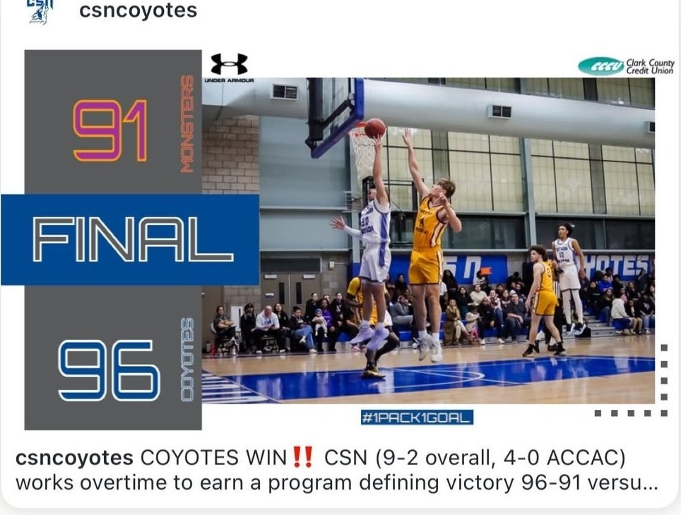 CoachCheJones's tweet image. Tonight we won the biggest game in the history of @CSN_MBball (9-2, 4-0) by beating the NJCAAs Division I, #16th ranked Eastern Arizona College (15-2, 5-1) by a score of 96-91.