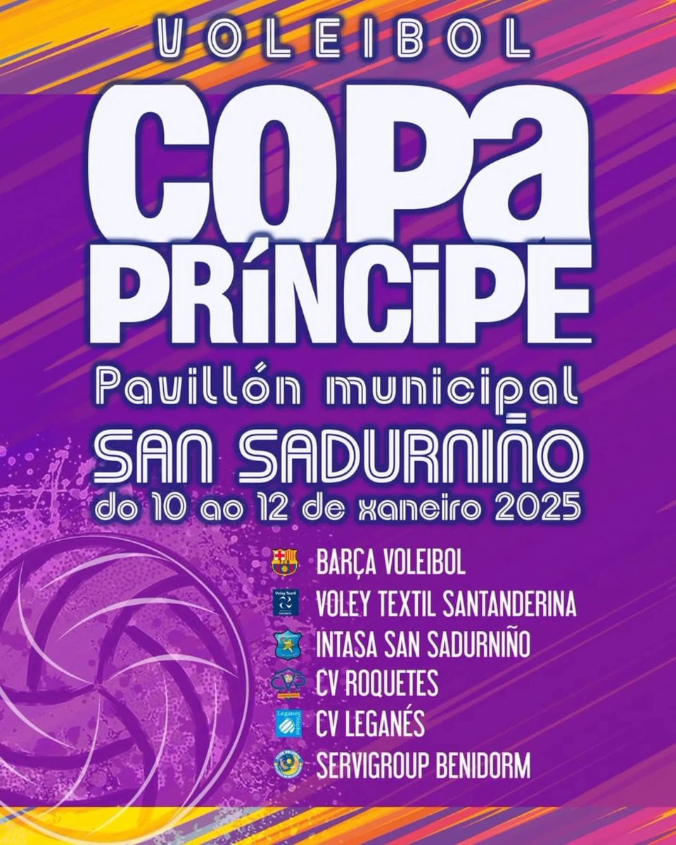 👑 COPA PRÍNCIPE 2025 | San Sadurniño📍⤵️

Fin de semana especial para la Superliga Masculina 2 &gt;&gt; en menos de media hora comienza la Copa Príncipe 2025 🤩

Primer partido (9:30h): 
Grupo B - Textil Santanderina VS CV Roquetes ⚔️

🎥🔴 STREAMING: youtube.com/@clubdeportivo…