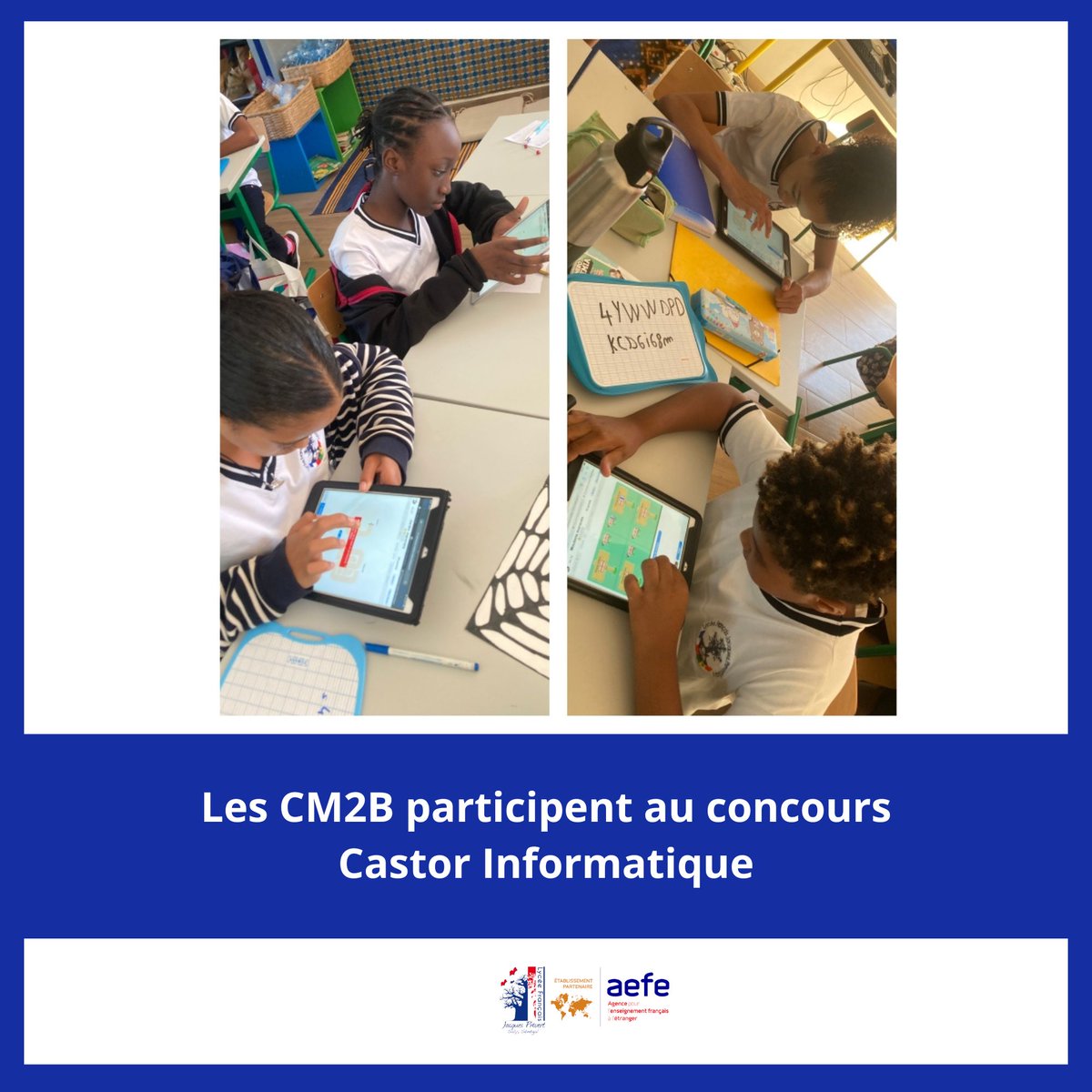 lycee_saly's tweet image. Nos élèves de CM2 B ont relevé le défi du Concours Castor Informatique, une compétition internationale visant à initier les jeunes aux sciences du numérique de manière ludique et interactive.
@aefeinfo  @FranceoSenegal  @AefeIen  #concourscastor #castorinformatique