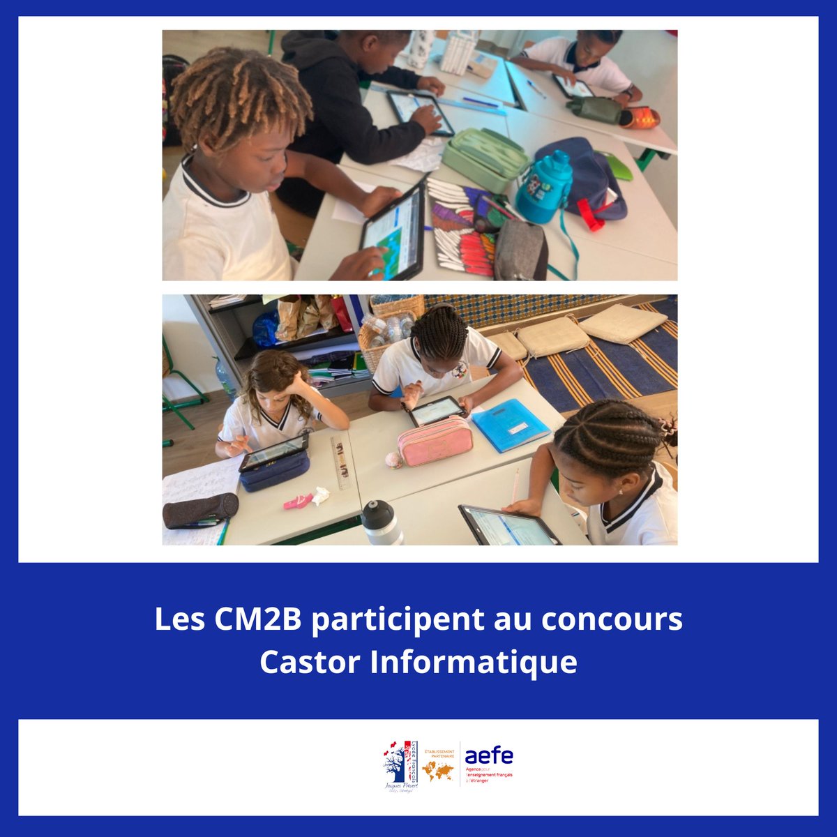 lycee_saly's tweet image. Nos élèves de CM2 B ont relevé le défi du Concours Castor Informatique, une compétition internationale visant à initier les jeunes aux sciences du numérique de manière ludique et interactive.
@aefeinfo  @FranceoSenegal  @AefeIen  #concourscastor #castorinformatique