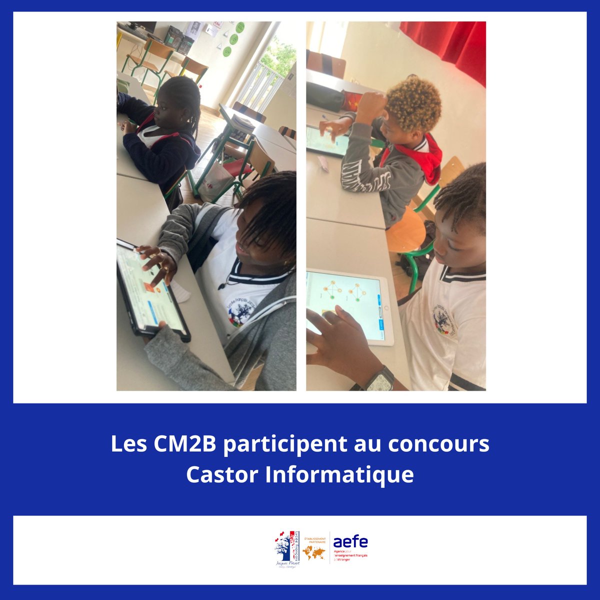 lycee_saly's tweet image. Nos élèves de CM2 B ont relevé le défi du Concours Castor Informatique, une compétition internationale visant à initier les jeunes aux sciences du numérique de manière ludique et interactive.
@aefeinfo  @FranceoSenegal  @AefeIen  #concourscastor #castorinformatique