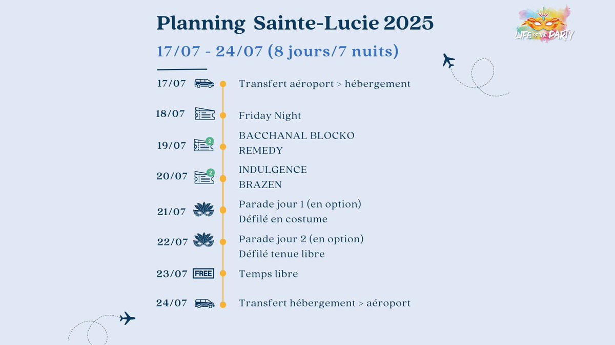 LOTP_971's tweet photo. 🚨 NOUVEAUX TARIFS 🚨 

🎉 Plongez dans le Carnaval de Sainte-Lucie 2025 avec Life Of The Party !🎉

✍🏾 Commente LOTP si tu veux voyager à Ste Lucie avec nous

Préparez-vous à vivre une expérience unique 🤩 et inoubliable au cœur de l’un des carnavals les plus vibrants du monde ! https://t.co/TKkQMXJpuf