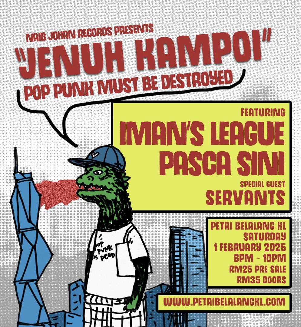 PASCA SINI (@pascasinimy) on Twitter photo Jenuh Kampoi is back! This time we will be accompanied by lion city punk rock legends <a href="/IMANSLEAGUE/">IMAN'S LEAGUE</a> and special guest for the night emo bois <a href="/servantsmy/">S E R V A N T S</a> !
Tickets at petaibelalngkl.com now live Jenuh Kampoi is back! This time we will be accompanied by lion city punk rock legends <a href="/IMANSLEAGUE/">IMAN'S LEAGUE</a> and special guest for the night emo bois <a href="/servantsmy/">S E R V A N T S</a> !
Tickets at petaibelalngkl.com now live