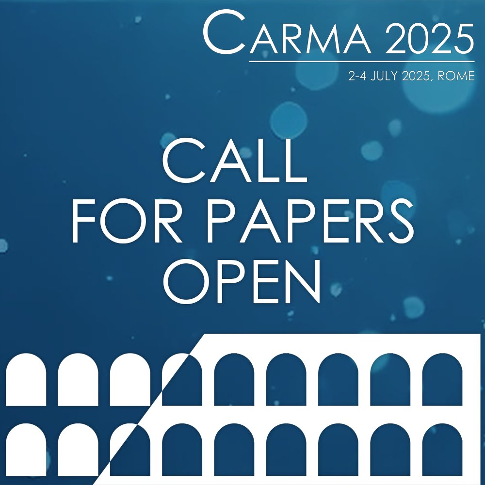 📣 Call for Papers Now Open for CARMA 2025! We can't wait to see you in Rome, Italy, from July 2 to 4, 2025, for an inspiring event focused on Internet and Big Data in Economics and Social Sciences. 
Roma Tre University.  
Deadline: March 7, 2025.  carmaconf.org/call-for-paper…