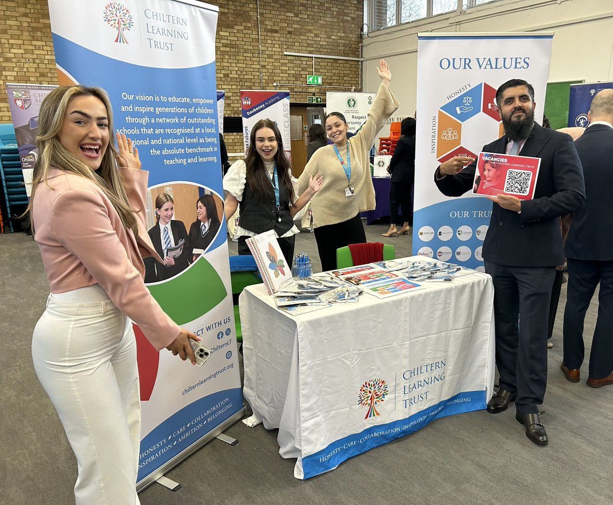 The team are ready! Our recruitment fair this morning for the <a href="/ChilternLT/">Chiltern Learning Trust</a> 2025 jobs is starting! Come and work in a Trust &amp; school where you are valued &amp; feel like you belong! You will receive world class professional development &amp; work with well behaved &amp; positive pupils 👍