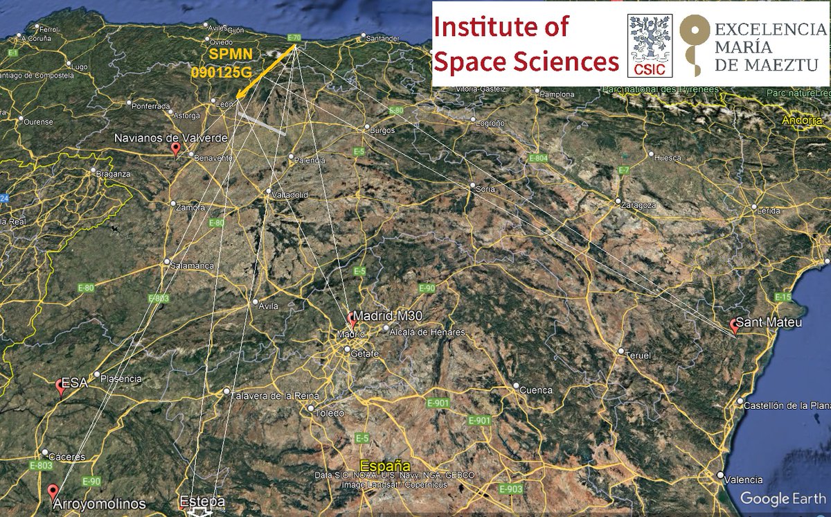 Red Investigación Bólidos y Meteoritos (SPMN) (@redspmn) on Twitter photo 5) LA TRAYECTORIA RECONSTRUIDA POR NUESTRO COORDINADOR el astrofísico <a href="/Josep_Trigo/">Dr. Josep M Trigo ⭐🌛#PlanetaryDefense #DART HERA</a> <a href="/ice_csic/">Institute of Space Sciences (ICE-CSIC)</a> <a href="/IEEC_space/">Institut d'Estudis Espacials de Catalunya (IEEC)</a> muestra que la fase luminosa del bólido comenzó sobre Lomas, #Palencia a 88 km y profundizó hasta 22 km s.n.m, pudiendo generar un meteorito sobre la localidad de Cea, #León👇 5) LA TRAYECTORIA RECONSTRUIDA POR NUESTRO COORDINADOR el astrofísico <a href="/Josep_Trigo/">Dr. Josep M Trigo ⭐🌛#PlanetaryDefense #DART HERA</a> <a href="/ice_csic/">Institute of Space Sciences (ICE-CSIC)</a> <a href="/IEEC_space/">Institut d'Estudis Espacials de Catalunya (IEEC)</a> muestra que la fase luminosa del bólido comenzó sobre Lomas, #Palencia a 88 km y profundizó hasta 22 km s.n.m, pudiendo generar un meteorito sobre la localidad de Cea, #León👇