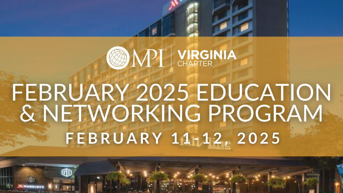 Start 2025 with MPI Virginia’s February Education &amp; Networking Program!

📅 Feb. 11 (2–7 PM) &amp; Feb. 12 (8 AM–12 PM) at the Richmond Marriott Downtown.
📚 Learn. 🤝 Connect. 🎯 Grow.

Register now: buff.ly/40lwgmG 

#MPIVirginia #Networking #EventProfs