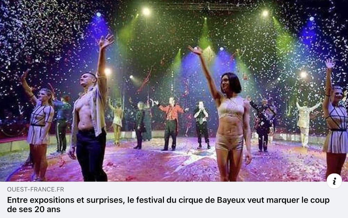 Festival International du Cirque de Bayeux (@cirquedebayeux) on Twitter photo Du 24 au 30 mars 2025 nous allons célébrer le 20ème anniversaire de notre Festival 🎉 Cette année, deux expositions gratuites accompagneront le spectacle !
Retrouvez toutes les informations ici 👉 urlr.me/PZ9Bbw
Un grand merci au <a href="/OuestFrance14/">Ouest-France 14</a> pour cet article 🗞 Du 24 au 30 mars 2025 nous allons célébrer le 20ème anniversaire de notre Festival 🎉 Cette année, deux expositions gratuites accompagneront le spectacle !
Retrouvez toutes les informations ici 👉 urlr.me/PZ9Bbw
Un grand merci au <a href="/OuestFrance14/">Ouest-France 14</a> pour cet article 🗞