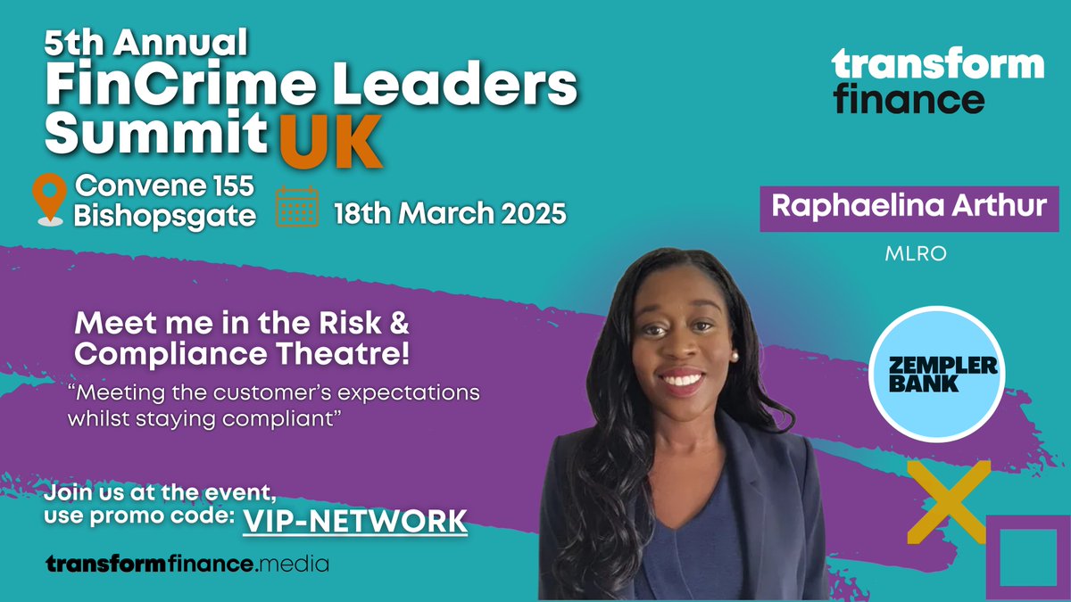 Transform Finance - Global Finance Community (@tformfinance) on Twitter photo We are thrilled to welcome Raphaelina Arthur as a speaker at the 𝟱𝘁𝗵 𝗔𝗻𝗻𝘂𝗮𝗹 𝗙𝗶𝗻𝗖𝗿𝗶𝗺𝗲 𝗟𝗲𝗮𝗱𝗲𝗿𝘀 𝗦𝘂𝗺𝗺𝗶𝘁 𝗨𝗞 - 𝗟𝗼𝗻𝗱𝗼𝗻 in Convene 155 Bishopsgate, London, on March 18th!
 
💥 Register for FREE using the code VIP-NETWORK hubs.la/Q031_NYg0 We are thrilled to welcome Raphaelina Arthur as a speaker at the 𝟱𝘁𝗵 𝗔𝗻𝗻𝘂𝗮𝗹 𝗙𝗶𝗻𝗖𝗿𝗶𝗺𝗲 𝗟𝗲𝗮𝗱𝗲𝗿𝘀 𝗦𝘂𝗺𝗺𝗶𝘁 𝗨𝗞 - 𝗟𝗼𝗻𝗱𝗼𝗻 in Convene 155 Bishopsgate, London, on March 18th!
 
💥 Register for FREE using the code VIP-NETWORK hubs.la/Q031_NYg0