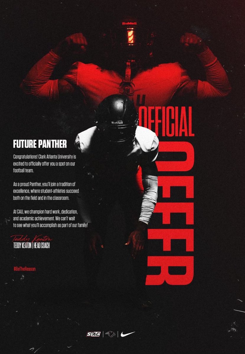 After a great conversation with Coach @coachmikehayde and coach <a href="/teddyk95/">Teddy Keaton</a>. I have been blessed to receive an offer from Clark Atlanta University. 

<a href="/STRAKEJESUITFB/">Strake Jesuit Football</a> 
<a href="/CAU_Football/">Clark Atlanta Football</a>