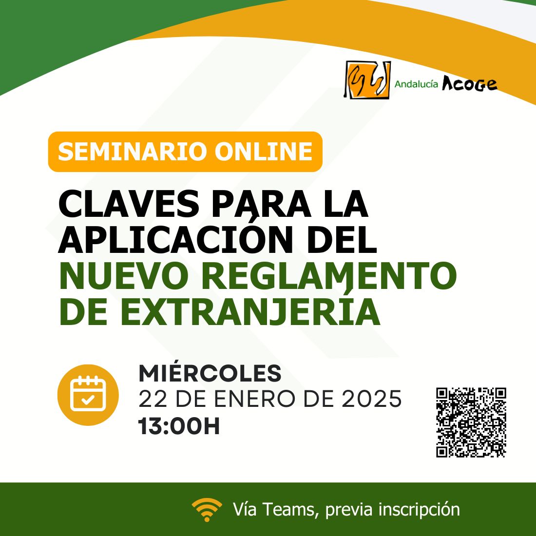 🟢 SEMINARIO ONLINE ⚖️ Claves para la aplicación del nuevo Reglamento de Extranjería

📅 Miércoles, 22 de enero de 2025
🕐 13:00 h
💻 Vía Teams (previa inscripción) 

Profundizaremos en los aspectos jurídicos de la reforma: avances, aspectos negativos y aterrizaje práctico.