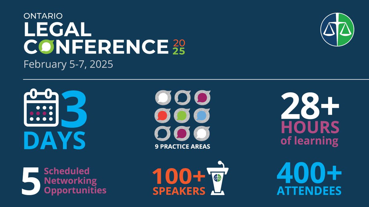 The Ontario Legal Conference is back this February – and it’s bigger and better! Join us for three days of learning, networking and community building in Toronto as we bring together lawyers from across practice areas and across the province. oba.org/olc #OBA_OLC