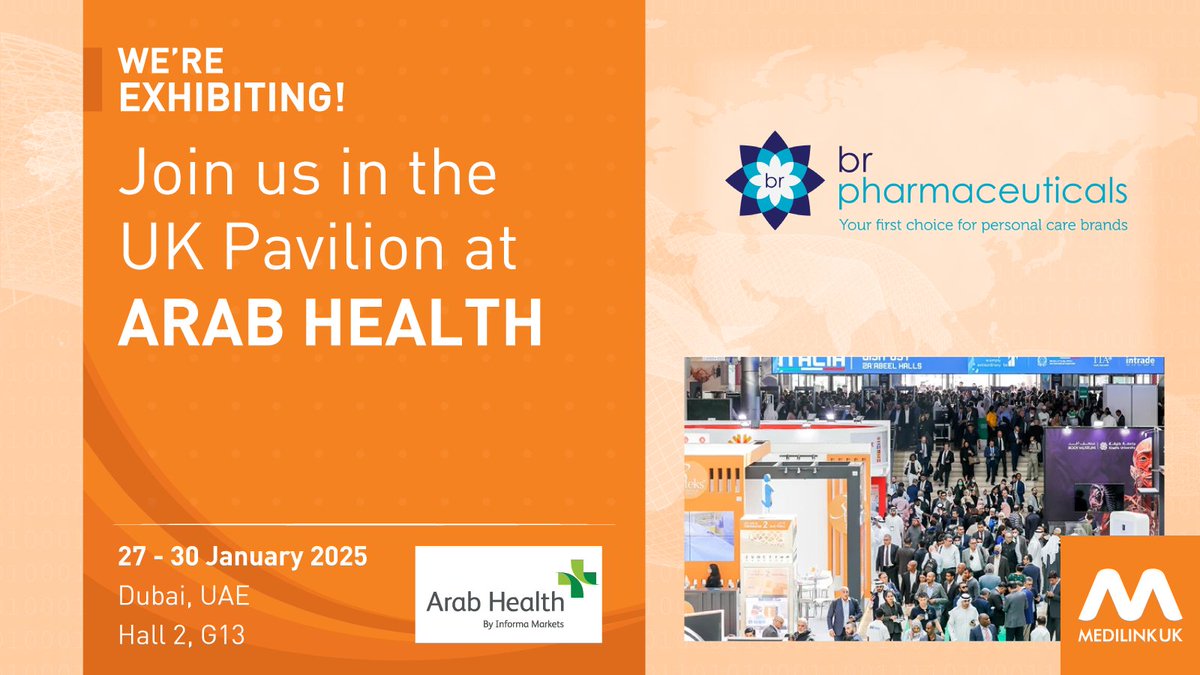Medilink UK INT (@medilinkint) on Twitter photo 💡Exhibiting at @Arab_Health with Medilink UK:
🌟<a href="/BRPLeeds/">BR Pharmaceuticals</a>
⏩BR Pharmaceuticals are delivering health care and wellness products across the world, while improving healthcare access and patient outcomes through the use of different drug delivery solutions.
🔎Hall 2, G13 💡Exhibiting at @Arab_Health with Medilink UK:
🌟<a href="/BRPLeeds/">BR Pharmaceuticals</a>
⏩BR Pharmaceuticals are delivering health care and wellness products across the world, while improving healthcare access and patient outcomes through the use of different drug delivery solutions.
🔎Hall 2, G13