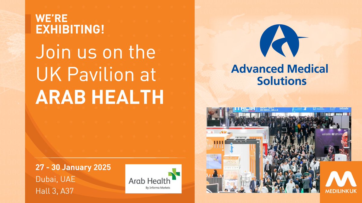 💡Exhibiting at @Arab_Health with Medilink UK:

🌟Advanced Medical Solutions

⏩Advanced Medical Solutions is a UK based developer and manufacturer of world-leading advanced wound care and wound closure products.

🔎Hall 3, A37