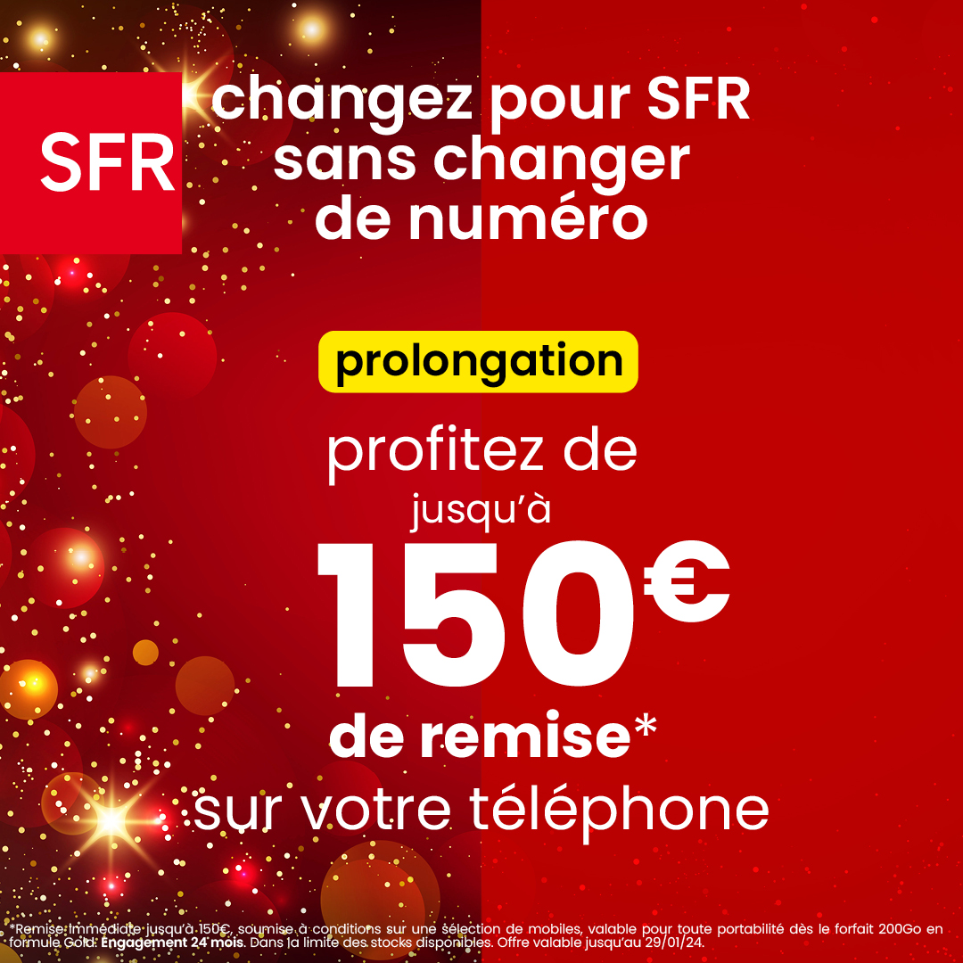 Et si vous pouviez rejoindre SFR sans changer de numéro ? 🤩

Profitez de notre offre exclusive, jusqu'à 150€ de remise* sur votre téléphone. 📱

Rendez-vous en boutique SFR ou sur notre site internet 👉 sfrcaraibe.fr pour plus d'informations.
