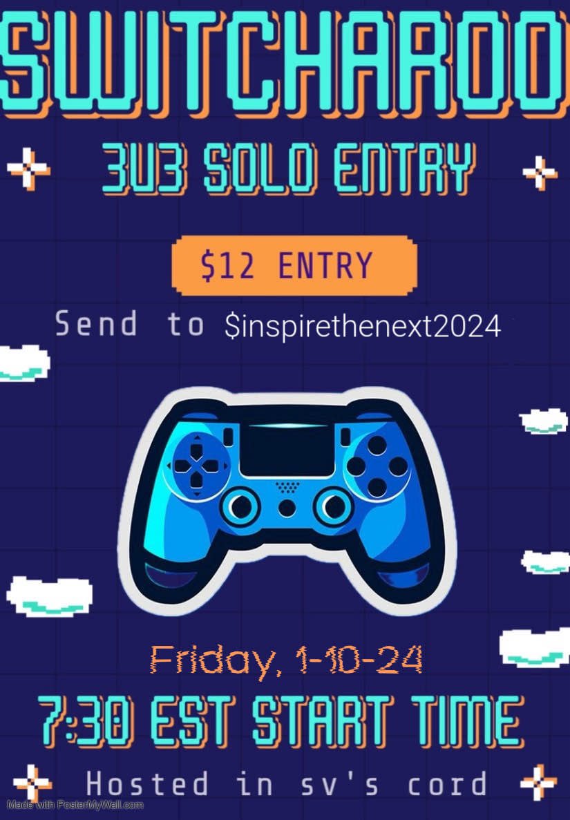 Back at it with Weekend 2 of hosting another 3v3 Controller-Only Switch🔥

The first switch had a $2K pot with 60+ entries—don’t miss out this time.

DM me or <a href="/ChuckityBuckity/">Big Chuck</a> once you’ve sent your entry fee to lock in your spot!”