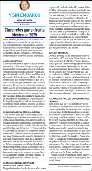 ¿Saldrá México bien parado de los retos que enfrenta en este año 2025? Planteo escenarios optimistas y pesimistas para cada reto.