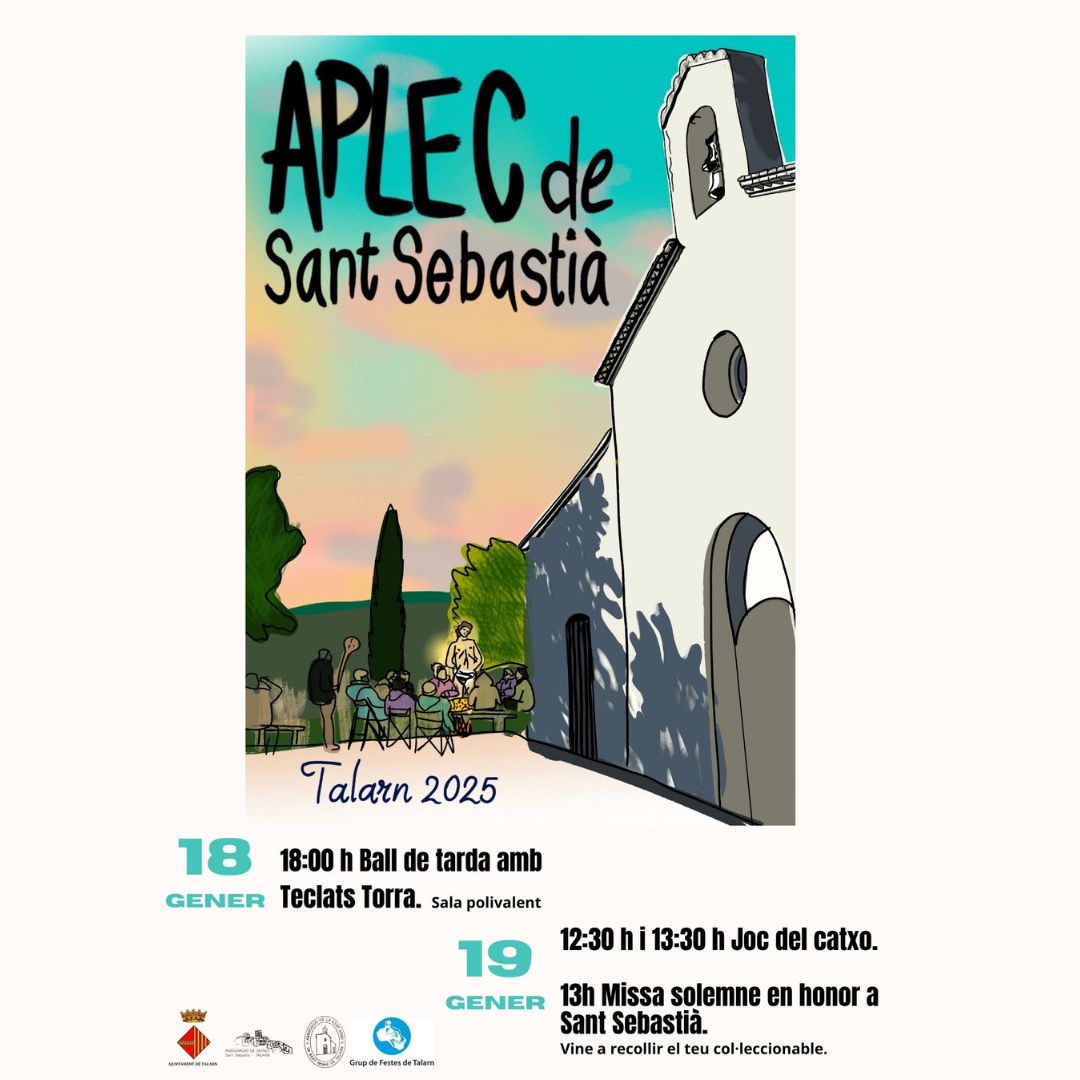 🎉✨ APLEC de Sant Sebastià 2025 ✨🎉
🗓 18 de gener
🕕 18:00 h - Ball de tarda amb Teclats Torra 🎶 (Sala Polivalent)

🗓 19 de gener
🕛 12:30 h i 13:30 h - Joc del catxo 🎯
⛪ 13:00 h - Missa solemne en honor a Sant Sebastià ✝️
👉 No oblidis recollir el teu col·leccionable! 🏅
