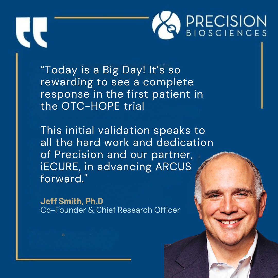 Precision BioSciences announced a complete clinical response in the first infant dosed by partner iECURE in their ongoing Phase 1/2 Clinical trial in OTC Deficiency.

Precision's latest PR: loom.ly/bf_LqrE

iECURE's latest PR: loom.ly/n1uxiR8 

#Biotech $DTIL #HBV