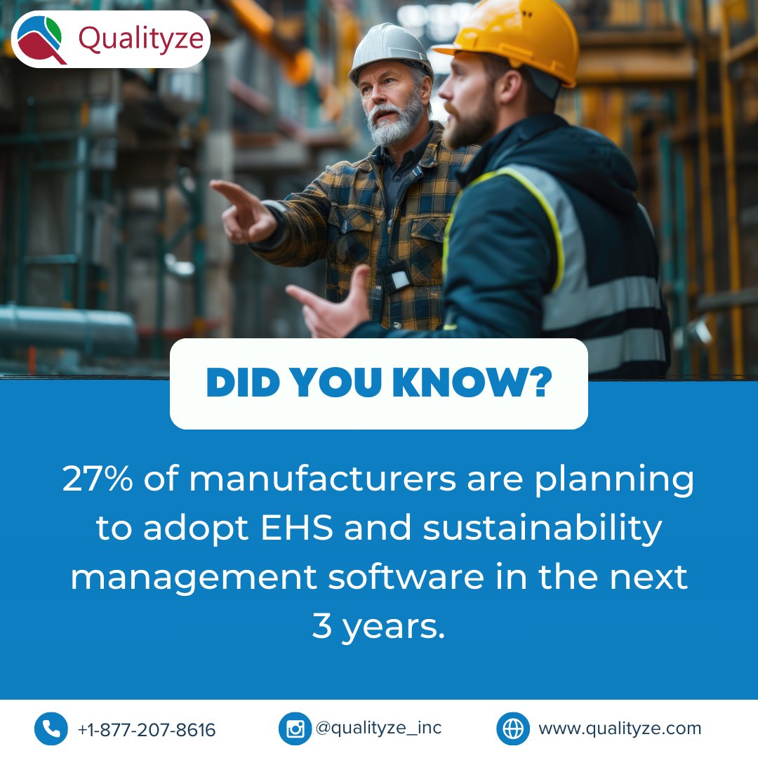 qualityze's tweet image. The evolution of #EHS software is driving transformation across #manufacturing, helping organizations navigate risks, retain talent, & achieve their sustainability commitments.
If you want to transform your EHS strategy, time to act now! #RequestDemo
qualityze.com/quality-manage…