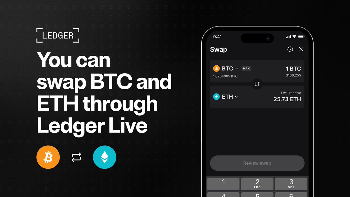 $BTC ⇄ $ETH: The Power Pair in Ledger Live!🚀

Easily swap Bitcoin for Ethereum (or vice versa) with Ledger Live – your secure gateway to seamless digital asset management.

🔒 Your private keys stay safe within your Ledger device, ensuring every swap is protected.
⚡ No