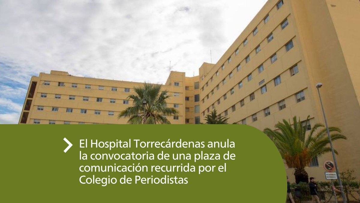 ✅ El <a href="/PeriodistasAND/">CPPA</a> celebra la decisión del <a href="/TorrecardenasHU/">Hospital Universitario Torrecárdenas</a> que ha dejado sin efecto la convocatoria de una plaza con funciones propias de comunicación sin exigir titulación específica en #Periodismo y/o Comunicación Audiovisual. 
#empleodigno #intrusismolaboral