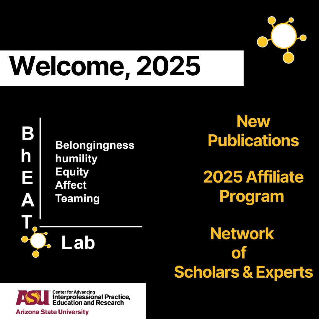 CAIPER BhEATLab (@caiperbheatlab) on Twitter photo The <a href="/CAIPERBhEATLab/">CAIPER BhEATLab</a> is an incubator & #collaborative space for novel and exciting #research in the fields of #healthprofessions #education & #healthcare delivery~
Learn about the 2025 BhEAT Lab Affiliate Program: ipe.asu.edu/bheat-lab/affi…
#caiperbheatlab #interprofessional #IPE The <a href="/CAIPERBhEATLab/">CAIPER BhEATLab</a> is an incubator & #collaborative space for novel and exciting #research in the fields of #healthprofessions #education & #healthcare delivery~
Learn about the 2025 BhEAT Lab Affiliate Program: ipe.asu.edu/bheat-lab/affi…
#caiperbheatlab #interprofessional #IPE