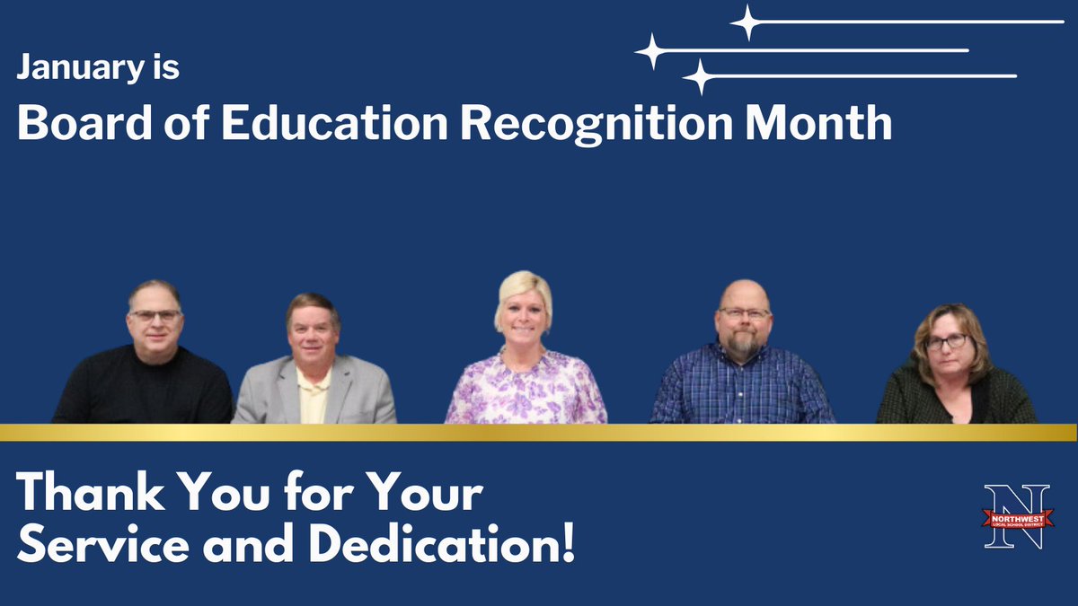 🎉 January is Board of Education Recognition Month! Join us in thanking our School Board members for their service!
👏 Jim Detzel
👏 Mark Gilbert
👏 Christopher Heather
👏 Nancy Slattery
👏 Nicole Taulbee
🌟 #ThankYouSchoolBoard #SchoolBoardMonth