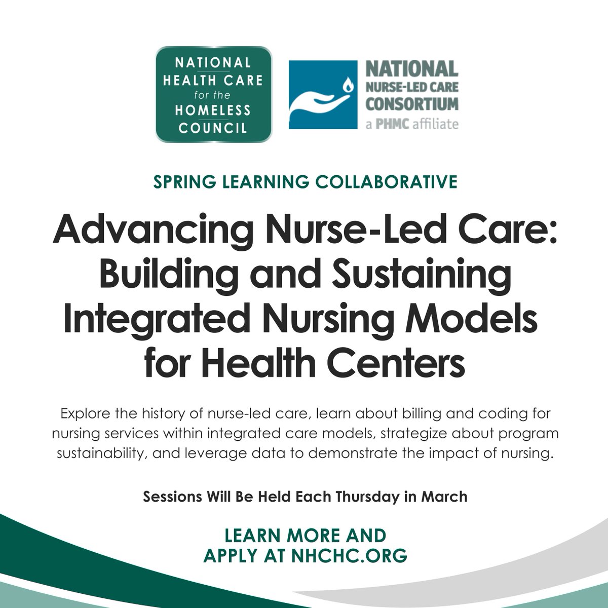 In March we're hosting a four-part Learning Collaborative with the National Nurse-Led Care Consortium all about growing and sustaining nurse-led care delivery models. Join us! Learn more and apply here: nhchc.org/register-now-f…