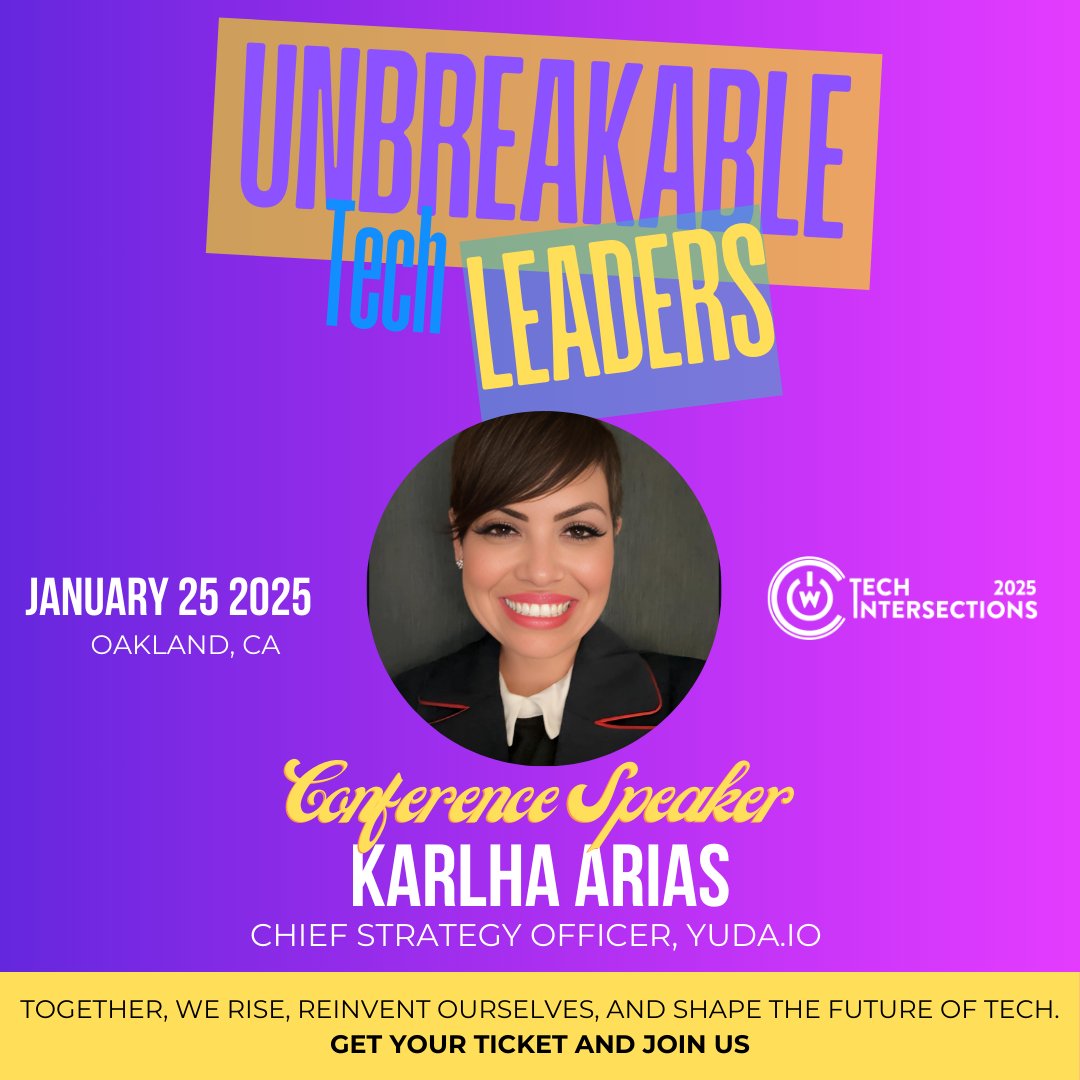 tech_intersect's tweet image. Discover the intersection of tech and equity with Karlha Arias in "Powered by @yuda_io: Driving Innovation & Impact."
🗓️ Jan 25 | #MillsCollege, #Oakland
🎟️ Tickets: bit.ly/2025techinters…
#UnbreakableTechLeaders #WOCinTech
